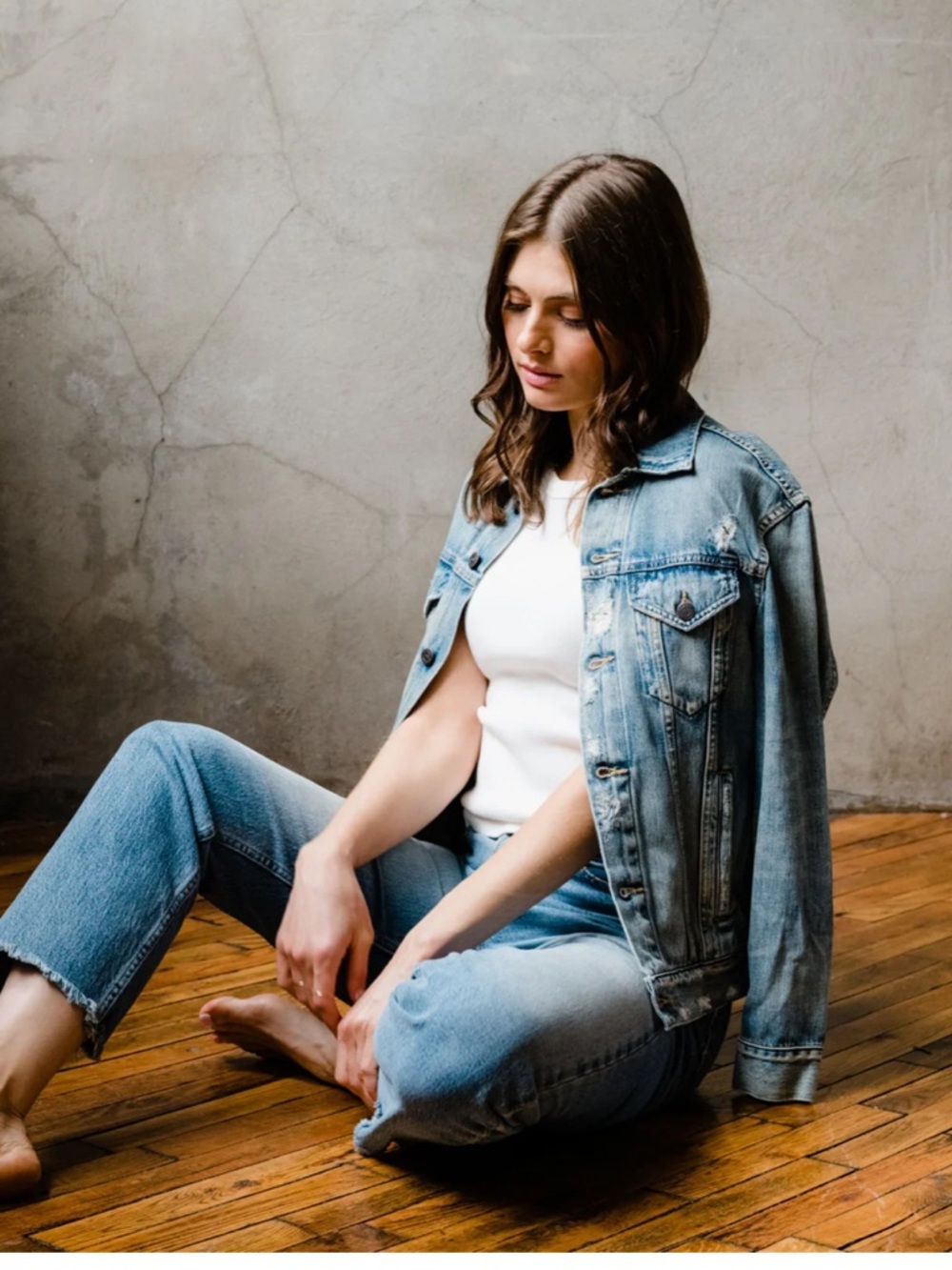 Able The Merly Jacket, Original Wash Distressed Denim